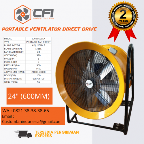 Portable Fan/Ventilator/Axial Blower 24 inch (3HP/3PHASE/1450Rpm)